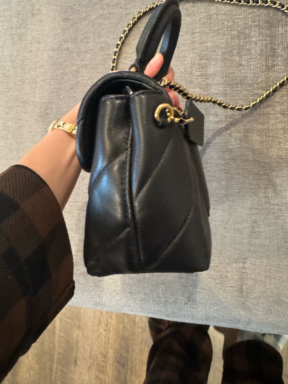 Coach Black Quilted Top Handle Bag with Gold C Hardware TABBY - Picture 7 of 10